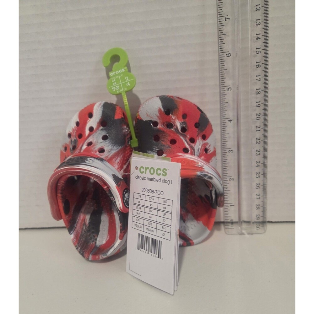 New In Bag Toddler Classic Crocs Red White Black Marble Clogs C4